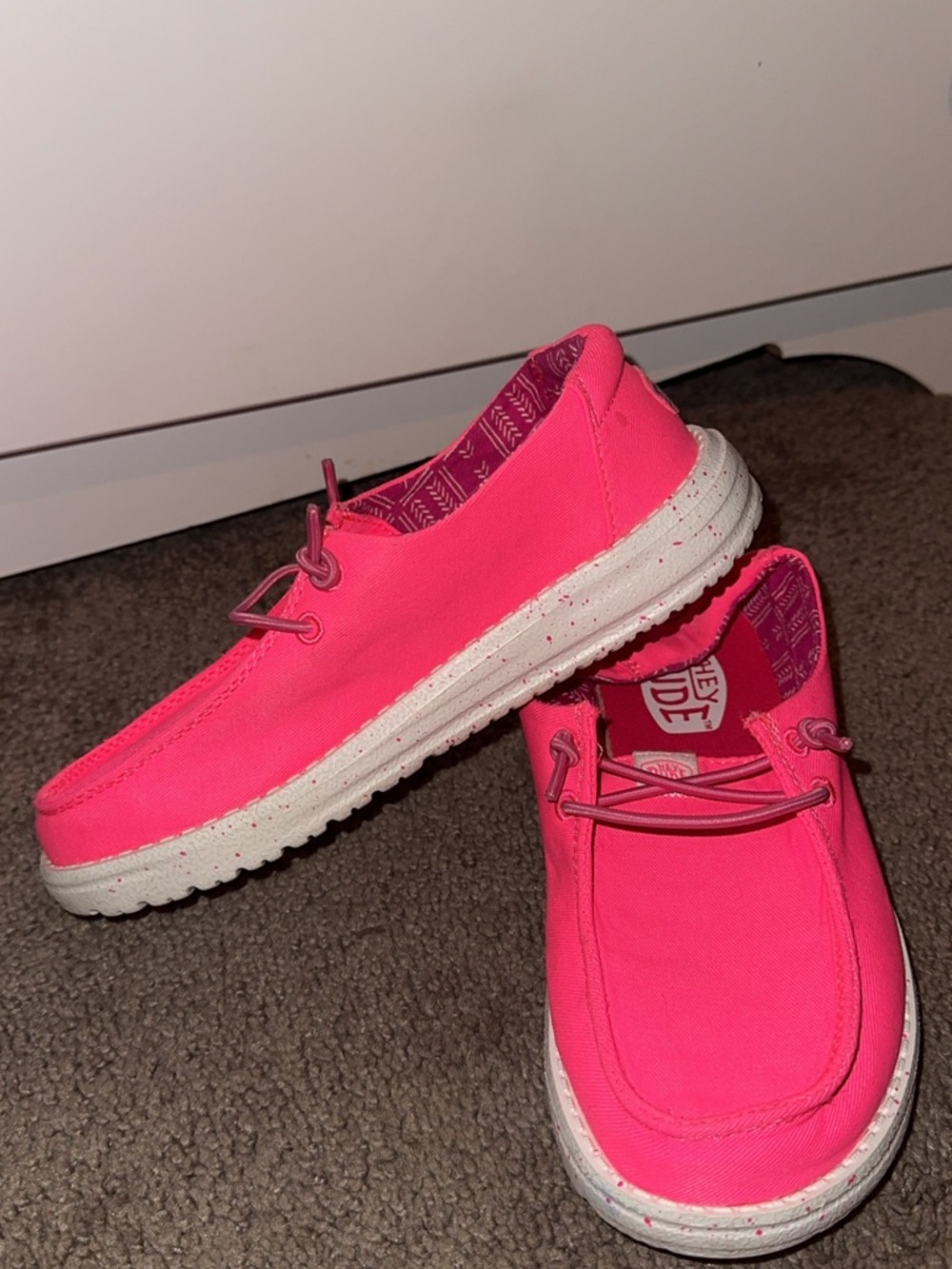 Hey Dude Beige Sneakers with Olive Stripes and Pink Heel